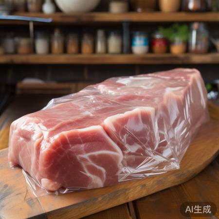 保鲜膜保护猪肉,延缓氧化。