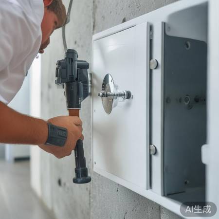 “用锤子敲打固定钩,保险柜稳固