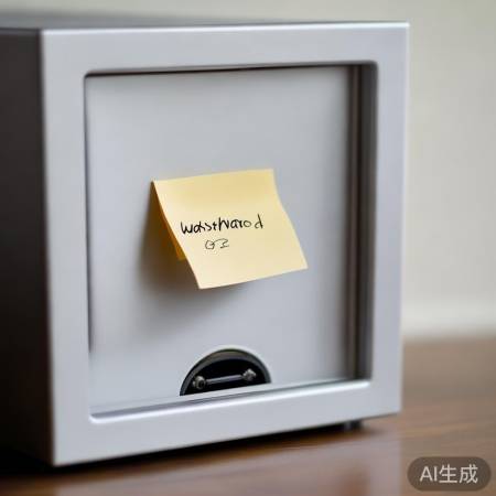 保险柜密码牢记,纸条贴藏小心。