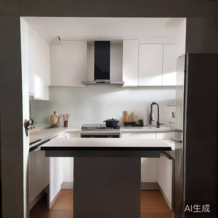 油烟机居中，空间显局促