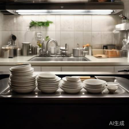 碗筷摆放消毒柜，碗口外、筷尖上