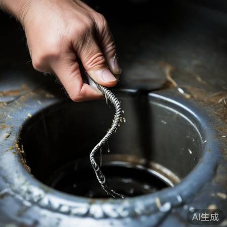 用细铁丝清理排污口